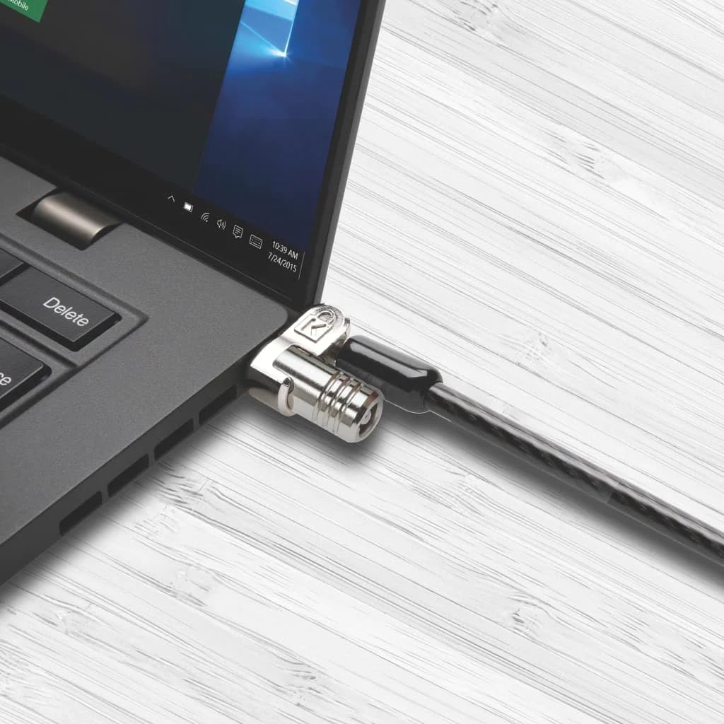 Kensington MicroSaver 2.0 Câble de Sécurité à Clé pour Ordinateur Portable,Câble Acier Carbone Résistant à la Découpe, Verrou Robuste de 10mm,Technologie de Verrouillage T-Bar-1,8 m de Long