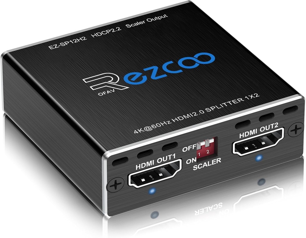 [EZ-SP12H2] ROFAVEZCO 4K 60Hz Splitter HDMI 1 entrée 2 Sorties 1080P 120Hz HDCP HDR 18Gbps UHD Dolby Vision Atmos EDID Scaler 4K 1080P Répartiteur HDMI pour PS5, SkyQ, Xbox, Fire Stick, BluRay, Apple TV, Projecteur.