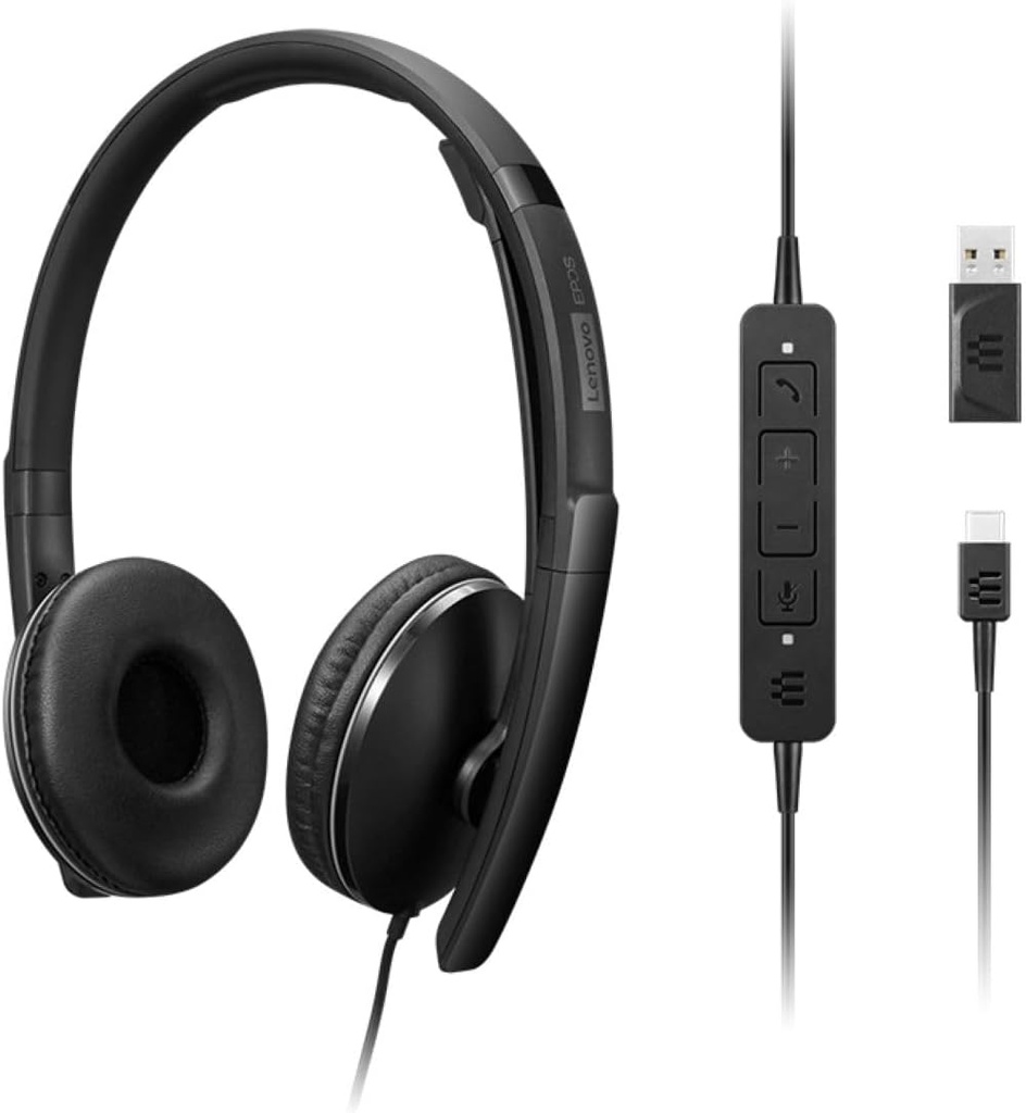 LENOVO - Micro-casque - sur-oreille - filaire - USB-C - noir - certifié Zoom