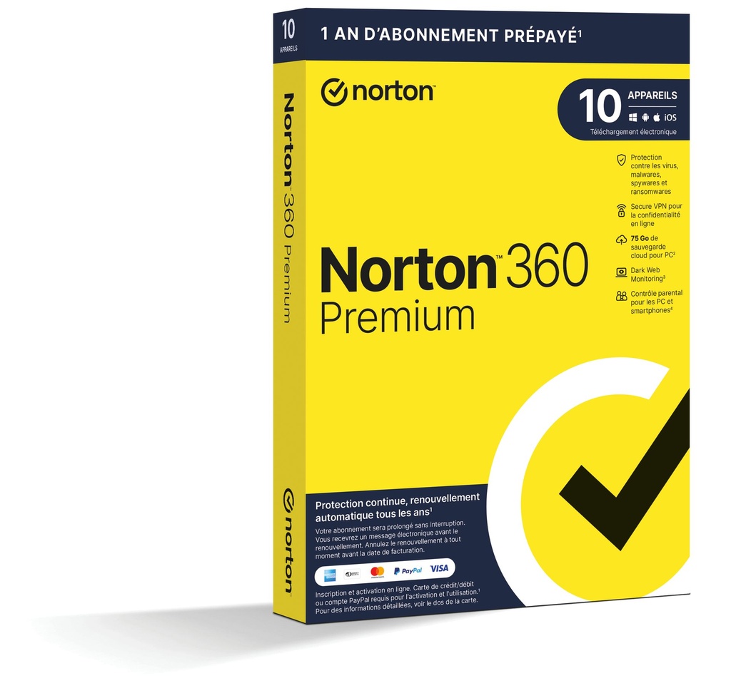 [21453665] NORTON 360 PREMIUM ND 75GB SE 1 USER 10 DEVICE 12MO KOD ESD SANS SOUSCRIPTION