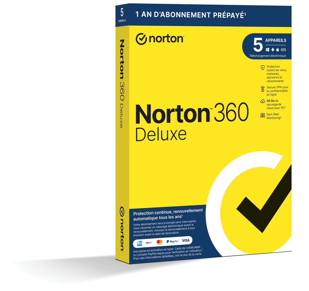 NORTON 360 DELUXE ND 50GB SE 1 USER 5 DEVICE ENR 12MO KOD ESD AVEC SOUSCRIPTION