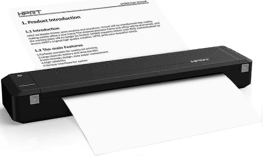 [HPRT-MT800] HPRT MT800 - Imprimante Portable (iOS & Android) - Impression papier classique format A4 (120g) Taille Mini - Noir & Blanc. Bluetooth avec Smartphone. USB avec pc/Mac
